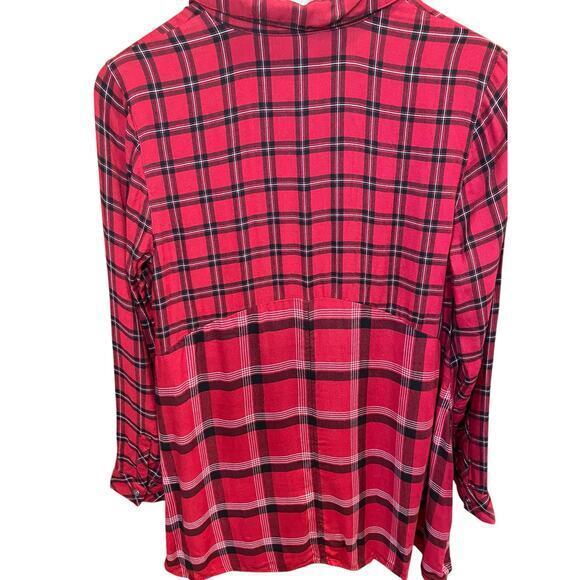 J.Jill Red & Black Tartan Plaid A-Line Tunic Long Button Down Collared Shirt XS - Picture 16 of 17